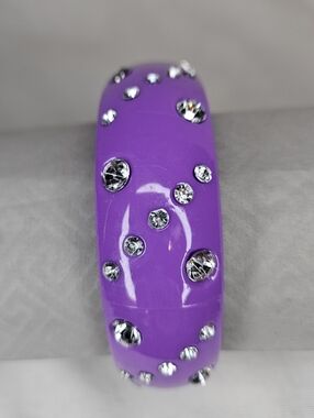 NOS Y2K Purple Lucite Style Bangle Bracelet Rhinestone Bling - 8"